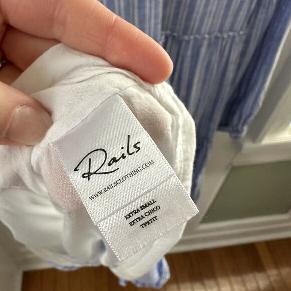 Rails Everly Ludlow Stripe Linen Blend Long Sleeve Dress Blue Size XS Flowy - Picture 8 of 10